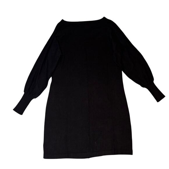 Bobeau Black Knit Midi Sweater Dress Puff Sleeve Winter Work Casual Chic M - Picture 3 of 5